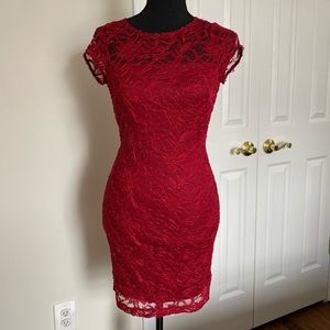 Red Lace Open Back Dress